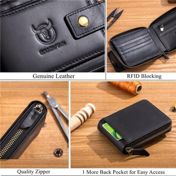 Mens Leather Wallet RFID Blocking Large Capacity Card Case ID Window Coin Pocket - Picture 6 of 7